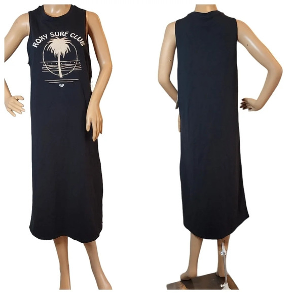 NWT Roxy Black Embroidered sleeves Sleeveless Tee midi dress. Size Large - Picture 5 of 16